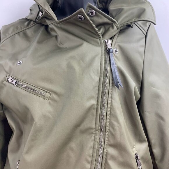 Mia Melon Women's Moto Asymmetrical Zip Up Hooded Lined Rain Jacket Size L NWT - Picture 4 of 16